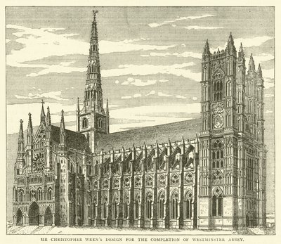 Ontwerp van Sir Christopher Wren voor de voltooiing van Westminster Abbey door English School