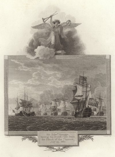 Sir Edward Spragge dwingt de Nederlandse vloot uit de monding van de Theems, 23 juli 1667 door English School