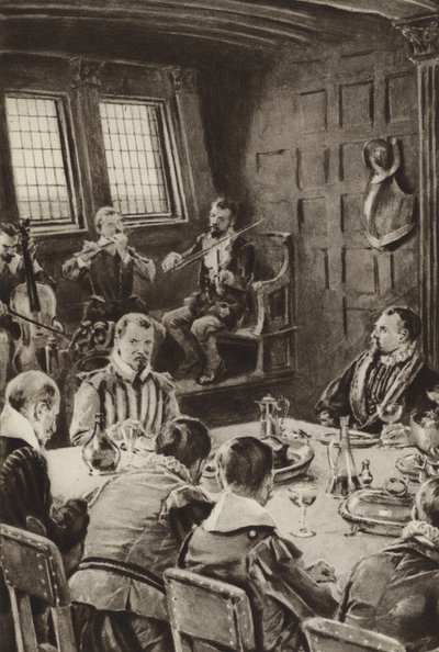Sir Francis Drake, dineren op The Golden Hind op het geluid van violen door English School