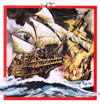 De Golden Hind van Sir Francis Drake door English School