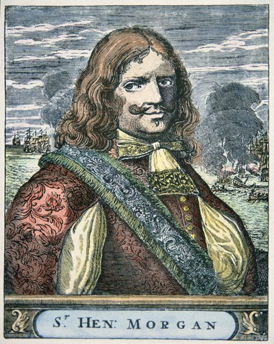 Sir Henry Morgan (ca. 1635-88) (gekleurde gravure) door English School