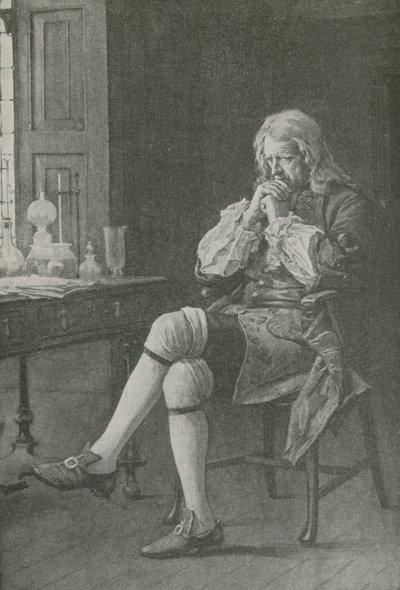 Sir Isaac Newton zit te dromen door English School