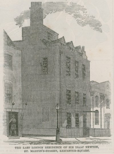 Het huis van Sir Isaac Newton, St Martins Street, Leicester Square, Londen door English School