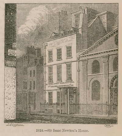 Het huis van Sir Isaac Newton, St Martins Street, Leicester Square, Londen door English School