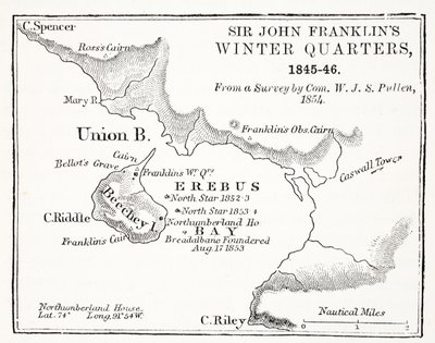 Winterkwartieren van Sir John Franklin, 1845-1846, uit een onderzoek door Com. W.J.S. Pullen 1854, gepubliceerd 1854 door English School