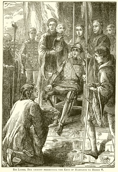Sir Lionel Bra Uemont presenteert de Sleutels van Harfleur aan Hendrik V door English School
