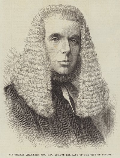 Sir Thomas Chambers, QC, MP, Common Serjeant van de City of London (gravure) door English School
