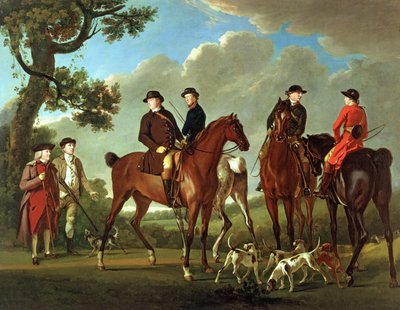 Sir Thomas Gascoigne en Sir Walter Vavasour met de Priester, de Pastoor en Jachtknechten door English School