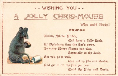 Zittende grijze muis, kerstkaart door English School