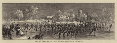 Schaatsparade van de Eerste Huntingdonshire Rifle Volunteers (gravure) door English School