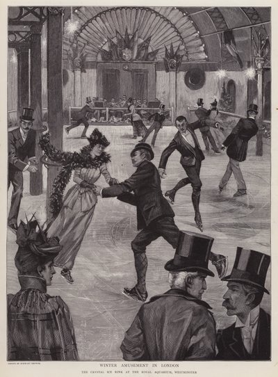 Schaatsen op de Crystal Ice Rink in het Royal Aquarium, Westminster, Londen door English School