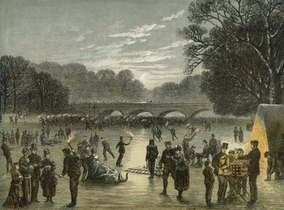 Schaatsen in Hyde Park, Londen, c.1850 door English School