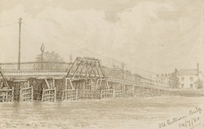 Schets van de oude Battersea Bridge door English School