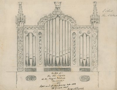 Schets van het oude orgel in de Koninklijke Tuinen (Vauxhall Gardens, Londen) door English School