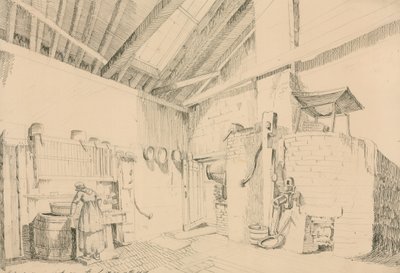 Schets van de bijkeuken in Putney Park, Putney, Londen door English School