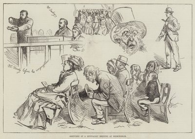 Schetsen van een opwekkingsbijeenkomst in Birmingham (gravure) door English School