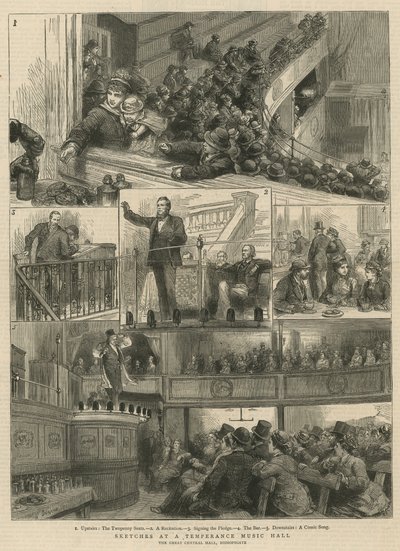 Schetsen in een Temperance Music Hall, The Great Central Hall, Bishopsgate door English School