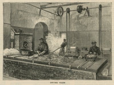 Schetsen bij de Royal Mint, Tower Hill; droogkamer door English School