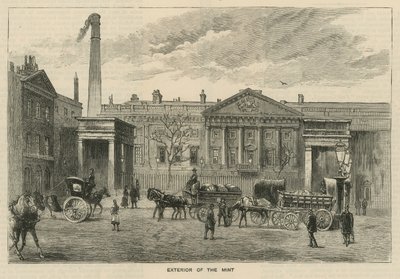 Schetsen bij de Royal Mint, Tower Hill; exterieur van de Munt door English School