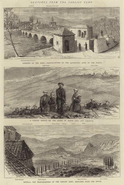 Schetsen uit het Carlist kamp (gravure) door English School