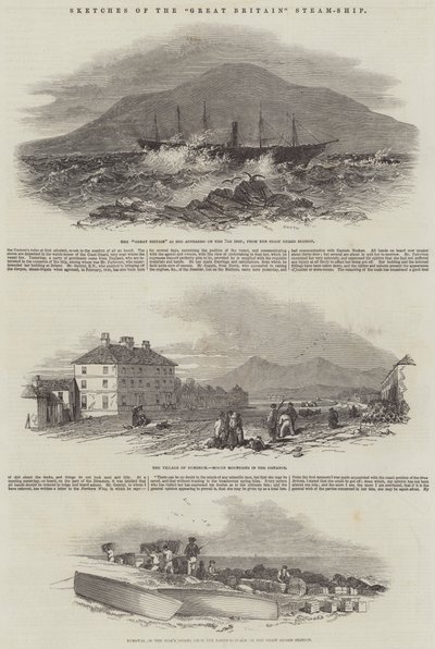 Schetsen van het "Great Britain" Stoomschip (gravure) door English School