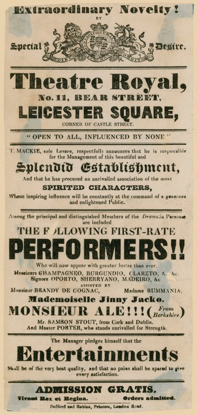 Skit theatre playbill advertising a pub, The Bear and Ragged Staff door English School