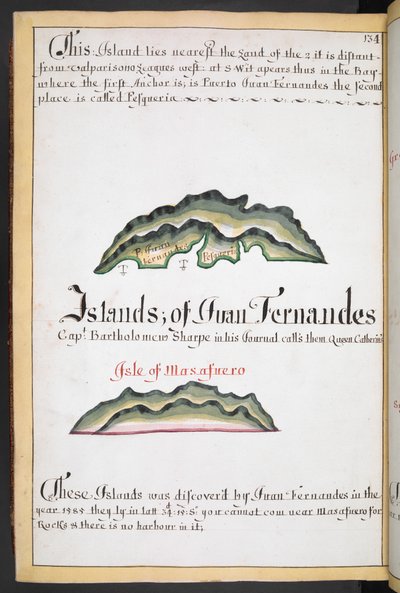 Sloane MS 44, f.269v, Kaart van Juan Fernández in William Hack