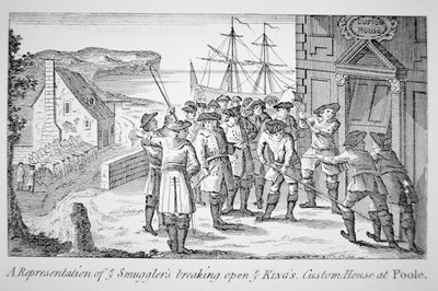 Smokkelaars breken het douanekantoor van de koning open, Poole, Dorset door English School