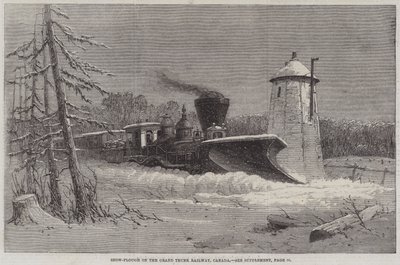 Sneeuwploeg op de Grand Trunk Railway, Canada (gravure) door English School