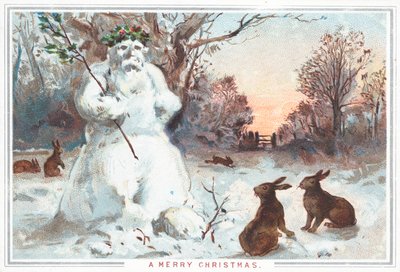 Sneeuwman en Hazen, Kerstkaart door English School