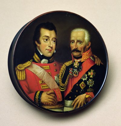 Snuifdoos met portretten van Arthur Wellesley (1769-1852) Hertog van Wellington en Gebbard Leberecht (1742-1819) Veldmaarschalk, Prins von Blucher door English School