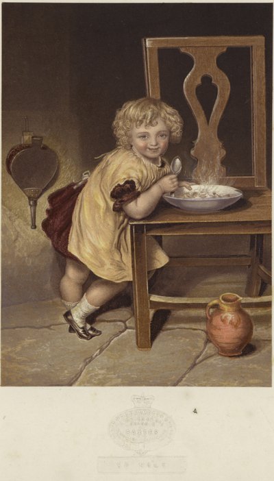 Zo lekker, een afbeelding van een jong meisje dat een kom dampend eten eet door English School
