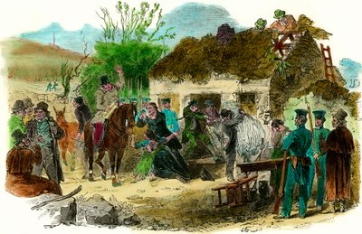 Sociale omstandigheden in Ierland in 1848 uitzetting van boeren (illustratie London News van 16 december 1848) door English School