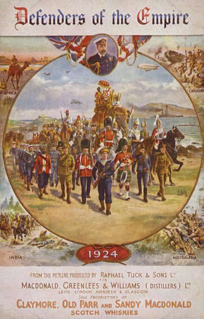 Soldaten van het Britse Rijk en koning George V (kleurenlitho) door English School