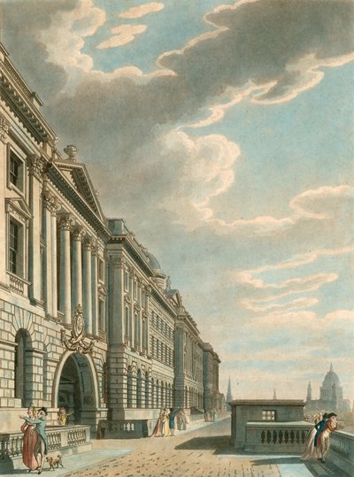 Somerset Terrace langs de rivier de Theems, Somerset House, The Strand, Londen door English School