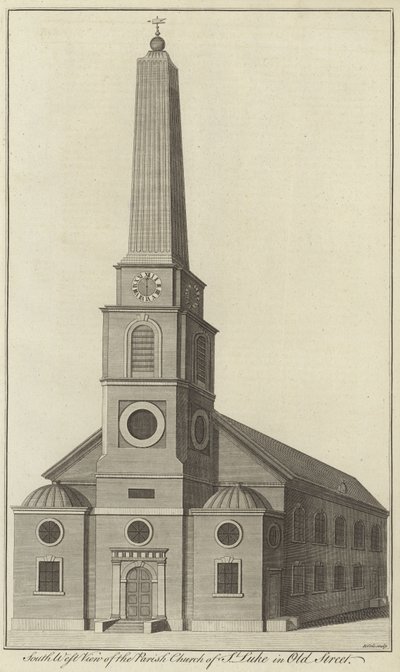 Zuidwestelijk aanzicht van de parochiekerk van St Luke in Old Street, Londen door English School