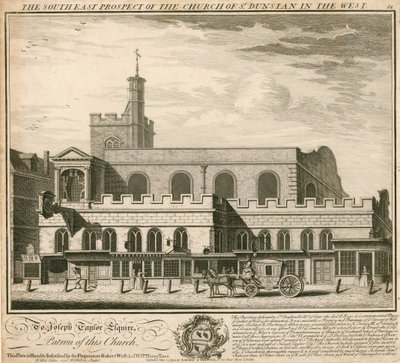 Zuidoostelijk uitzicht op de kerk van St Dunstan in het Westen door English School