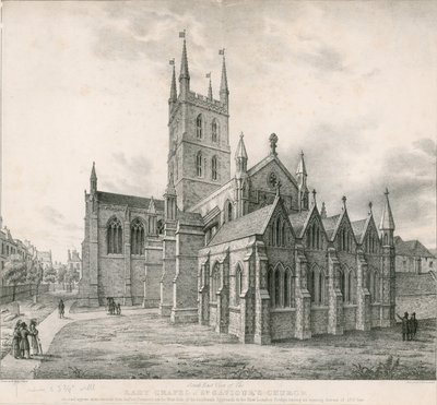 Zuidoostaanzicht van de Lady Chapel, St Saviours Church, Southwark door English School
