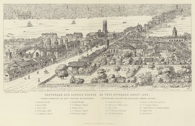 Southwark en London Bridge zoals ze eruitzagen rond 1546 door English School