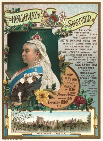 Souvenir van het Diamanten Jubileum van Koningin Victoria in 1897 met de belangrijkste gebeurtenissen tijdens haar regeerperiode door English School