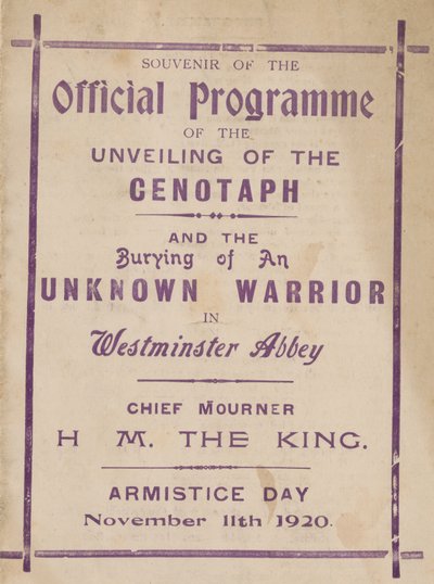 Souvenirprogramma van de onthulling van het Cenotaaf door English School