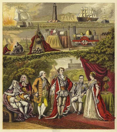 Vorsten van het Huis Hannover; Koning George I, Koning George II, Koning George III, Koning George IV, Koning Willem IV, Koningin Victoria door English School