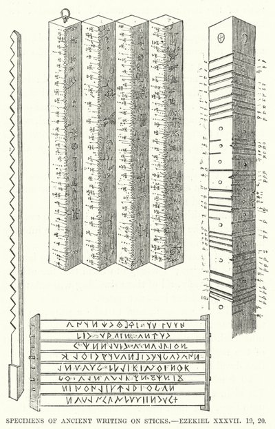 Voorbeelden van oude geschriften op stokken, Ezechiël XXXVII door English School