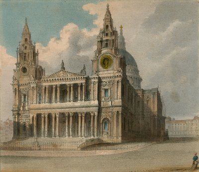 Spooners Protean Uitzichten: St Pauls Cathedral, met de kraampjes van de City Companies en Christs Hospital tijdens het bezoek van de Koningin aan Guildhall door English School