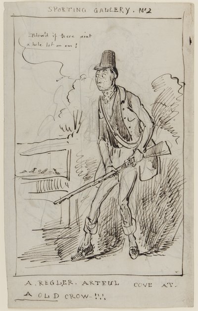 Sportgalerij nr. 2, Een Regler, Artful Cove bij een Oude Kraai, c.1825 door English School