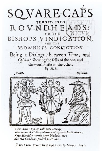 Square-Caps veranderd in Round Heads, 1642 door English School