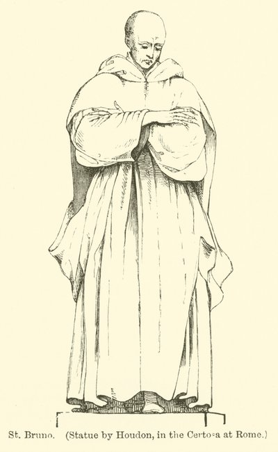 St Bruno, standbeeld door Houdon, in de Certosa in Rome (gravure) door English School
