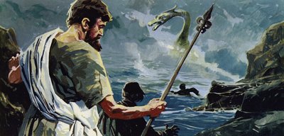 St. Columba kwam naar Loch Ness en zag een man die gewond was geraakt door een groot watermonster door English School