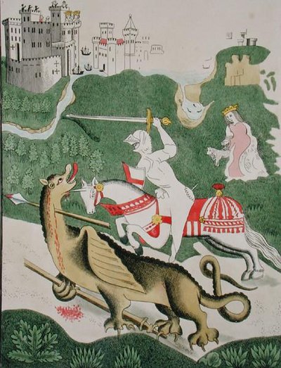 St. Joris met de Draak, uit de Kapel van de Drie-eenheid in Stratford Upon Avon, Warwickshire door English School