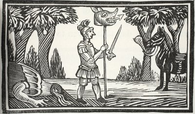 St. George met het Drakenhoofd, illustratie uit Chap-books van de Achttiende Eeuw door John Ashton, uitgegeven 1882 door English School
